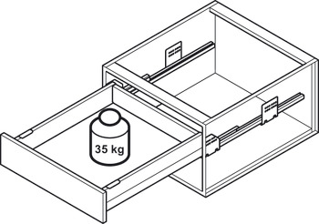 서랍 사이드 런너 시스템, 헤펠레 매트릭스 박스 S35, 서랍 사이드 높이 120 mm, 적재 하중 35 kg, 셀프 클로징 및 소프트 클로징 메커니즘